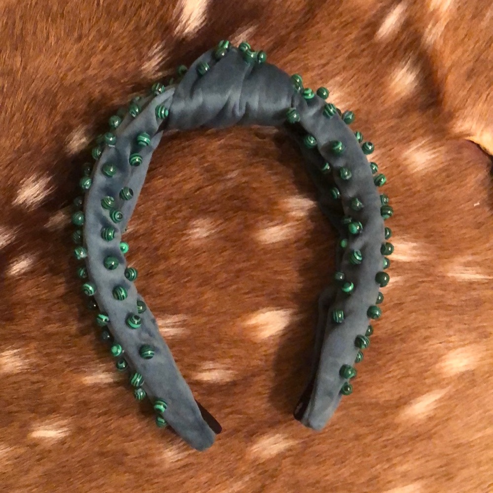 LeLe Sadoughi Baylor Green Headband with Green Beads